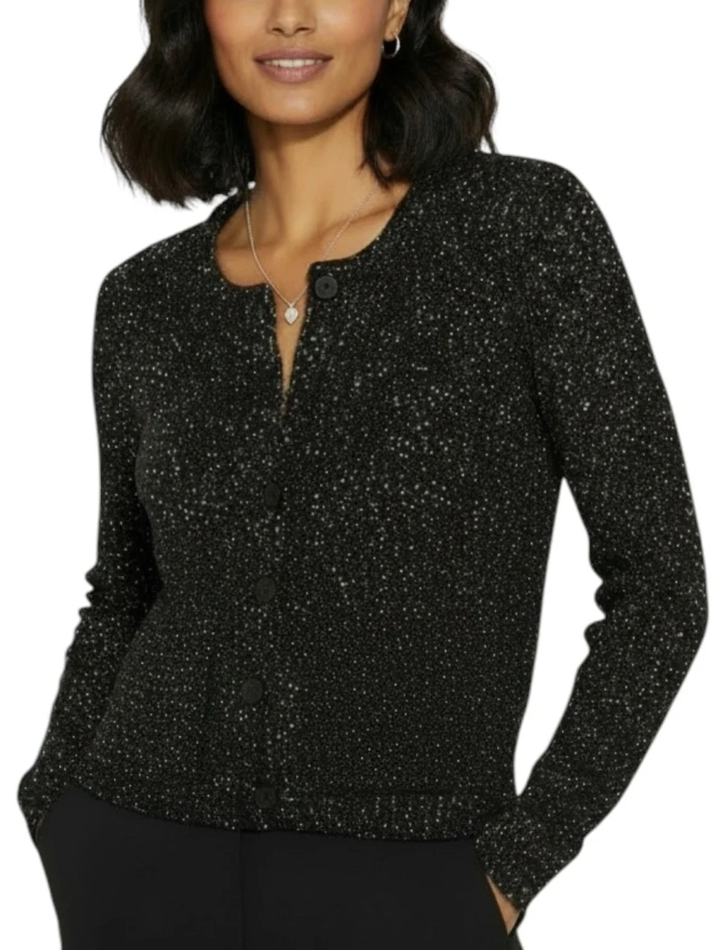 NWT WHITE HOUSE BLACK MARKET Black & White Pocket Front Cardigan Size Large